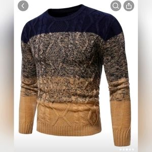 New Men's Round Neck Soft Casual Colorblock Twist Pullover Knitted Sweater